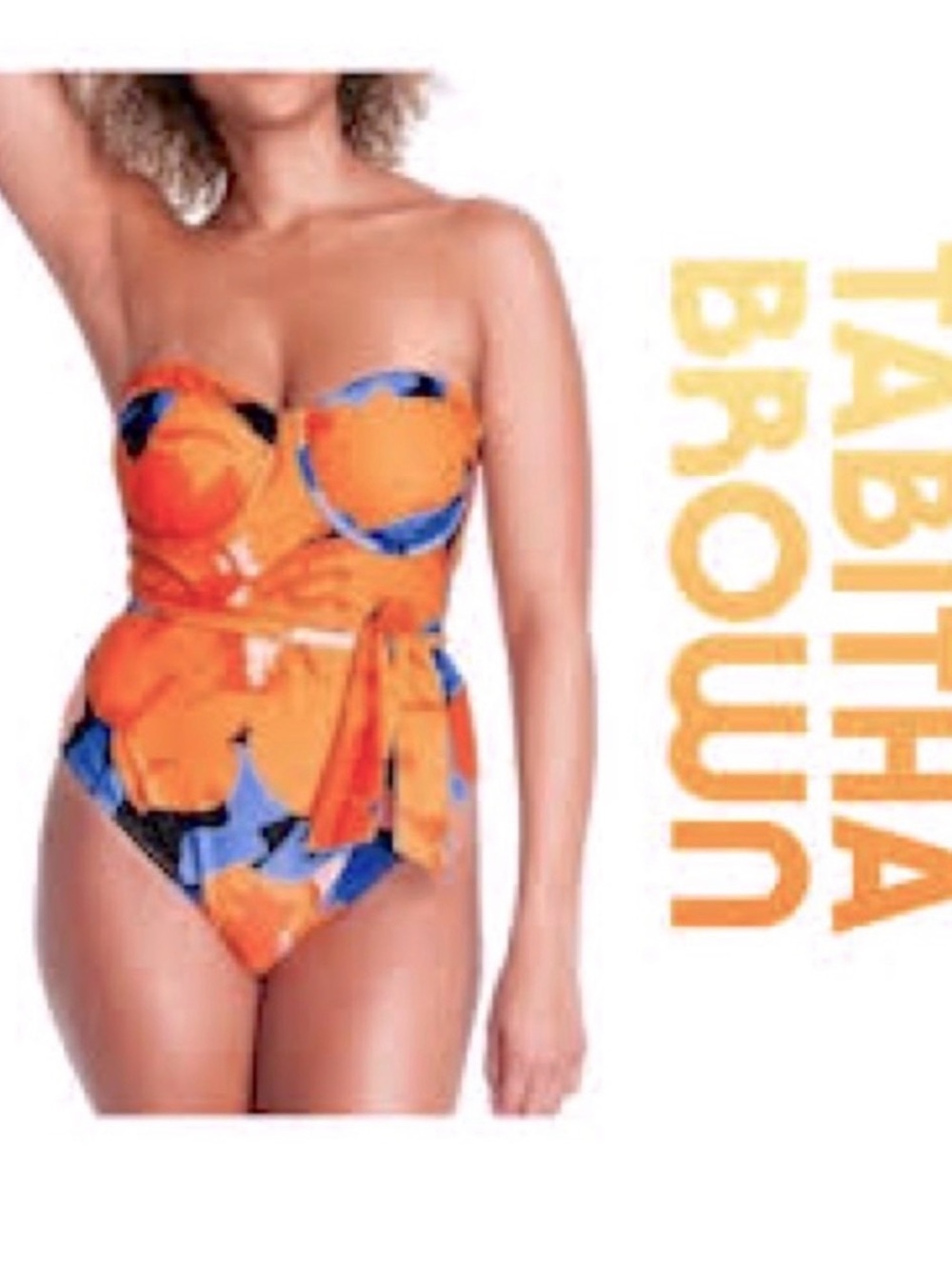Tabitha Brown Target Strapless Floral Orange & Blue One-Piece Swimsuit LRG NWT